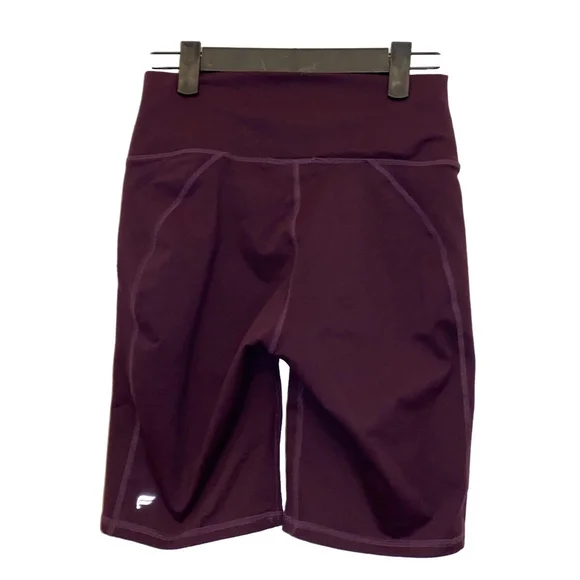 Women's Fabletics Burgundy Bike Shorts with built in pocket Size S - Picture 2 of 4
